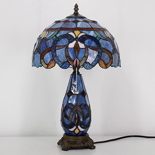 Miniatura 7 de Tiffany - Lámpara de mesa de vitrales de 12 x 19 pulgadas, jarrón para madre e hija, luz nocturna para dormitorio, mesita de noche, lectura, hogar,