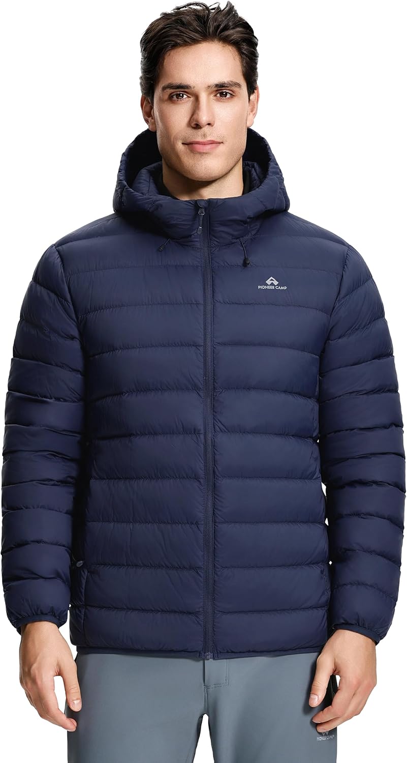 Pioneer Camp Men's Down Puffer Jacket with Hood Lightweight Packable Warm Insulated Thermal Puffy Winter Coat Ski Travel - Image 2