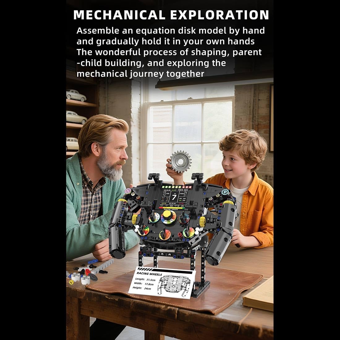Simulateur de course - Jeu de construction de volant - 833 pièces - Simulateur de course mécanique - Simulateur de voiture de conduite - Cadeau pour adulte