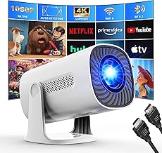 Mini Vidéoprojecteur 4K 1080P Projecteur avec Modes Étoiles WiFi6 y Bluetooth Projecteur avec Apps et Android TV OS, Auto Keystone Haut-parleurs Stéréo, Compatible avec TV Stick/Smartphone/HDMI, Blanc