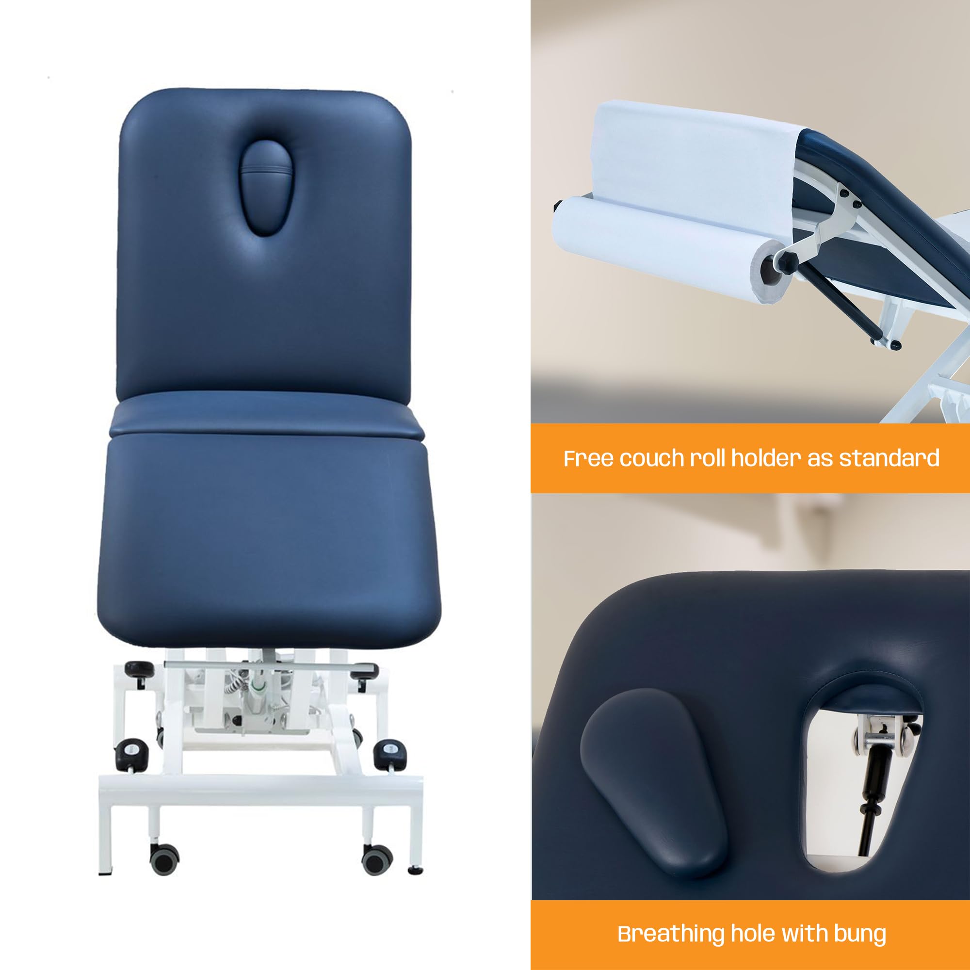 STABIL Komfortowy siłownik elektryczny, węgiel drzewny/czarny, tapicerka, 2-częściowa, idealny do fizjoterapii, masażu, salonu piękności, idealny do klinik i praktyki zawodowej