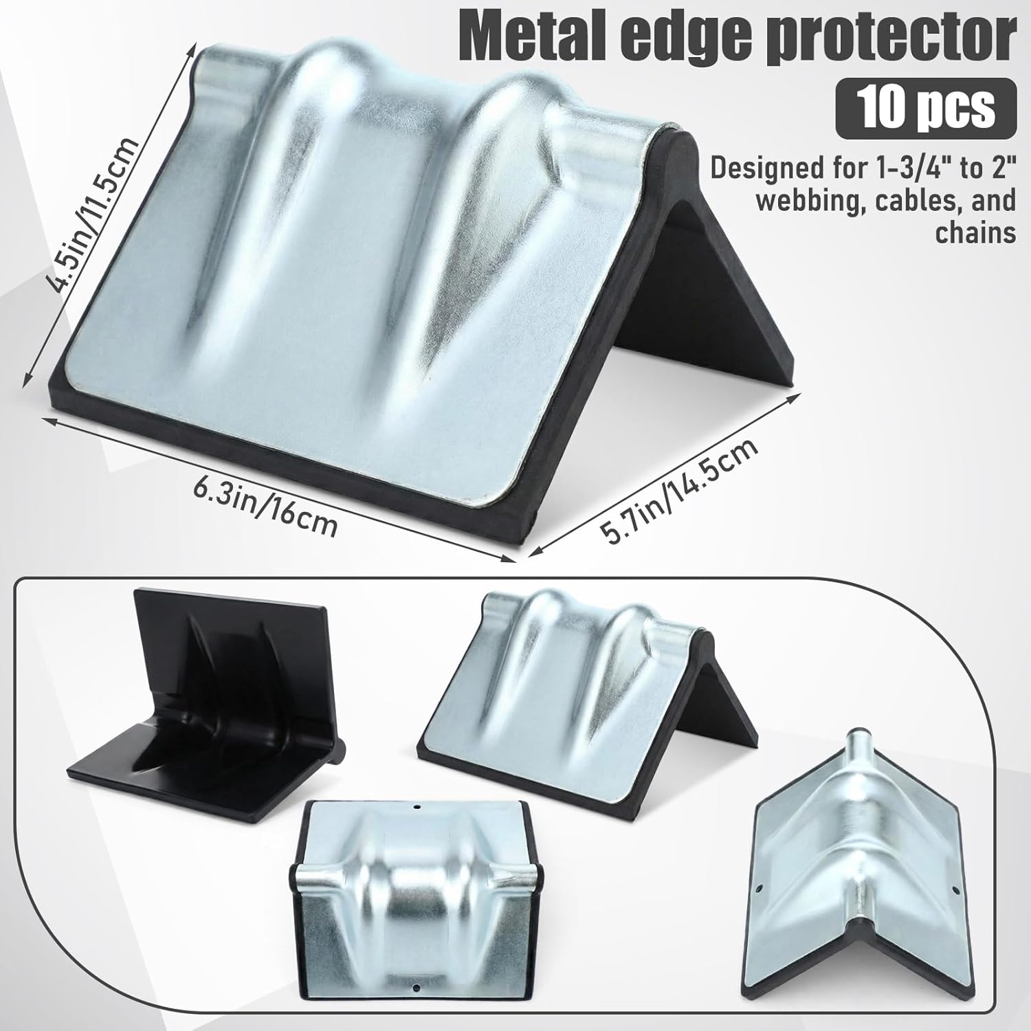 10 Pcs Metal Edge Protector Steel Corner Protector with Rubber Chain V Board Trailer Corner Protectors Reusable Edge Guards for Box Truck and Flatbed Loads(Silver)