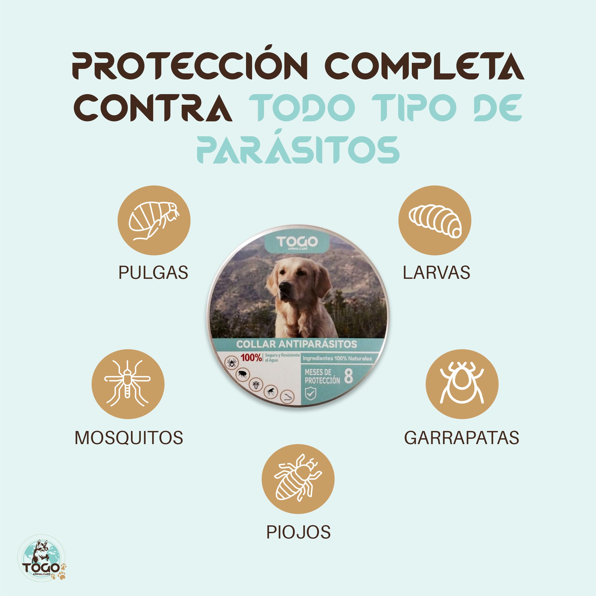 Pack de 2 Collares Togo Antiparasitario para Perros y Gatos 8 Meses de protección.