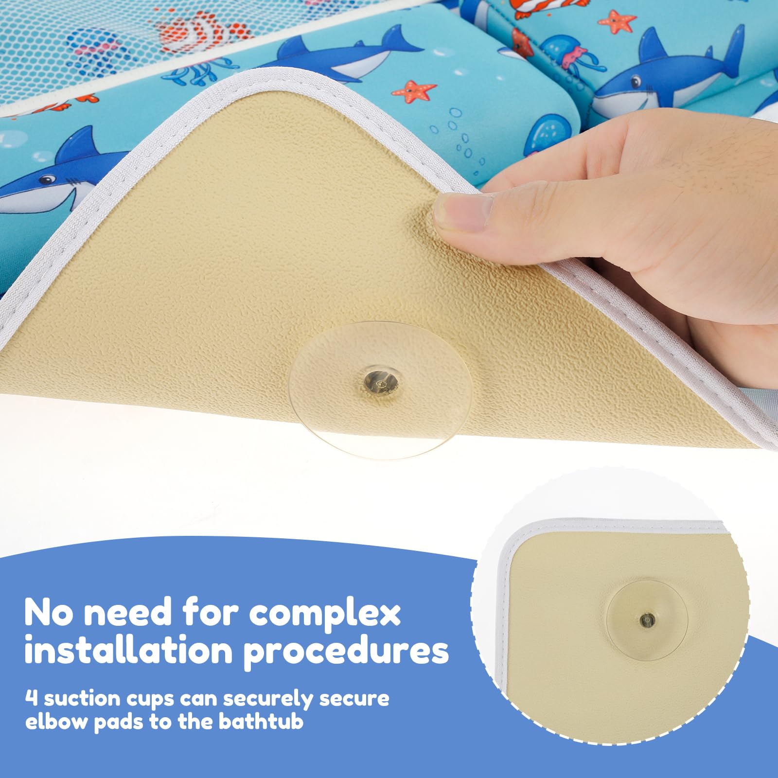 Ghshanog 2Pcs Baby Bath Kneeler and Elbow Rest Pad Set,Bath Kneeling Pad Baby with 4 Organizer Pockets,Comfortable Foam Bath Kneeling Pad, Non-Slip Bath Tub Elbow Cushion for Toddler Kids (Blue) - Image 3