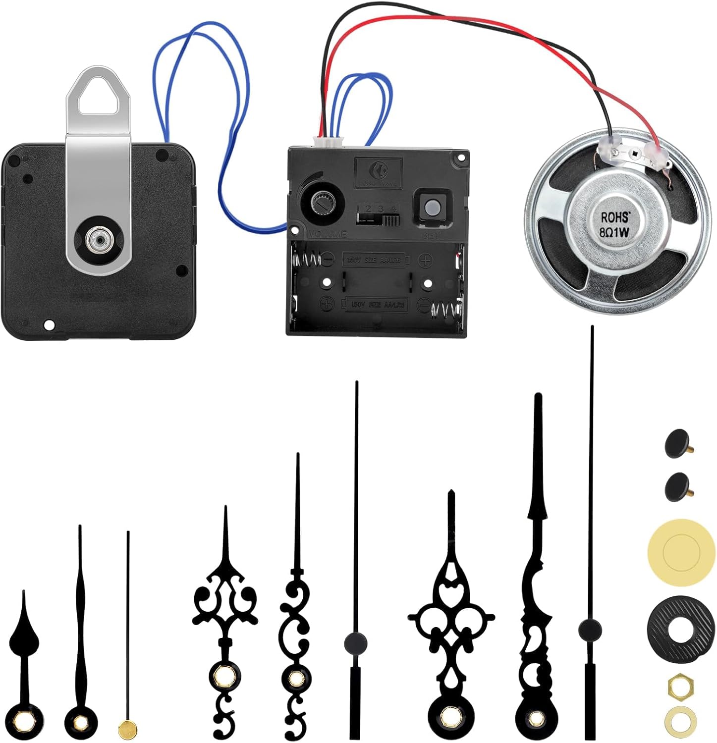 TSV Clock Mechanism Replacement with Chime, Battery Operated Silent Clock Movement with 3 Sets Hands for Wall Clock Grandfather Clock, Shaft Length 13.5mm (0.53inch)