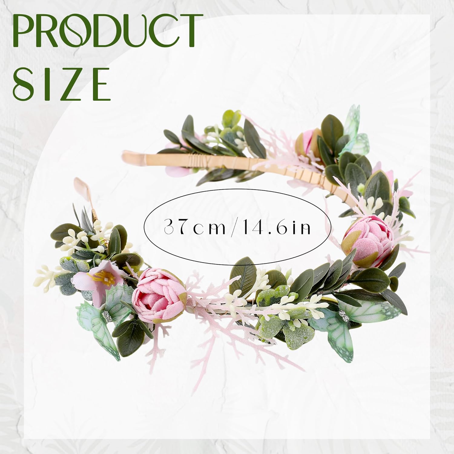 Fairy Butterfly Flower Crown, Artificial Pink Green Floral Headpiece, Woodland Forest Elf Flower Headband for Women Fantasy Renaissance Halloween Cosplay Party Hair Accessory - Image 5