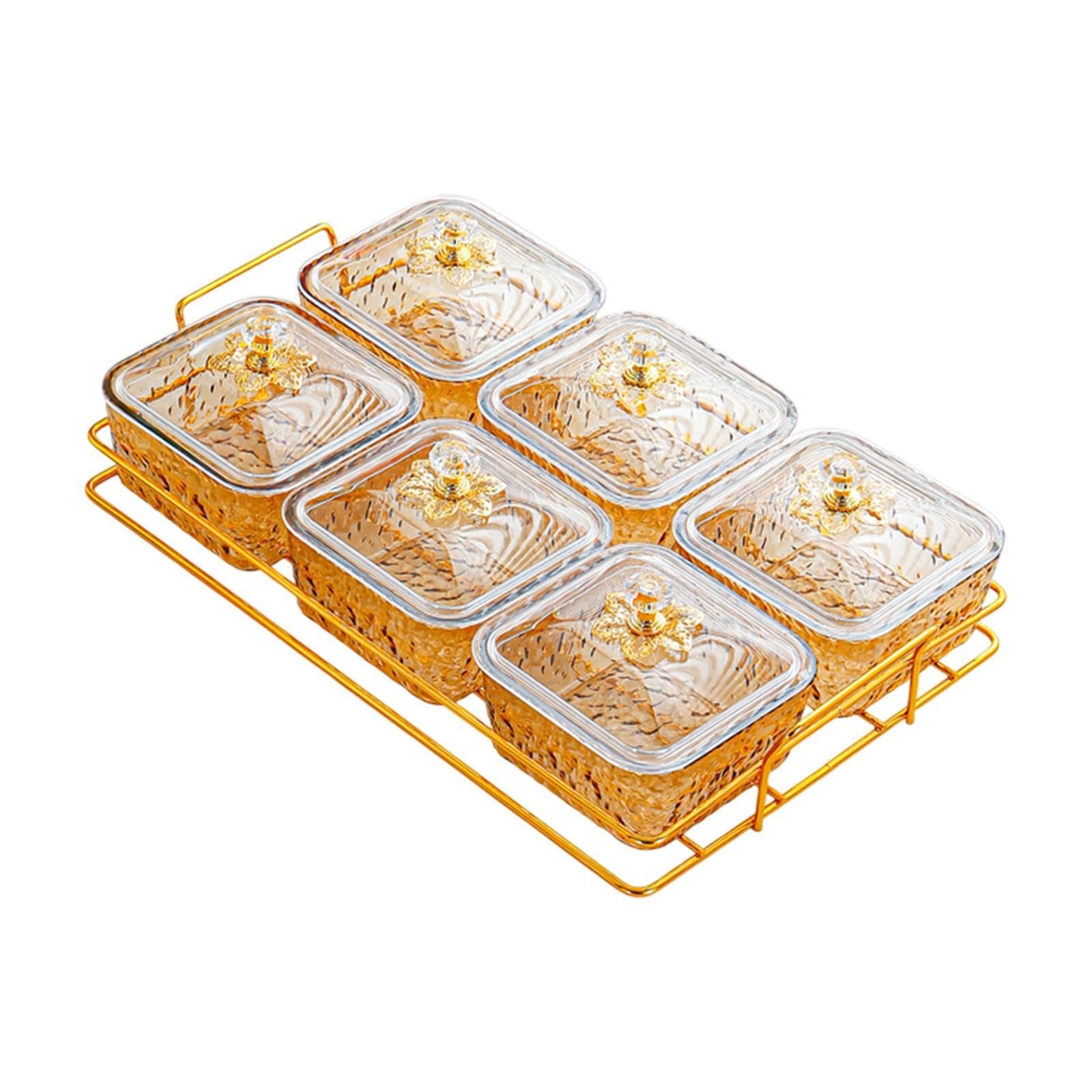 KIXZSAZ Dried Fruit Tray With Lid Storage Solutions Keeps Snacks Dried Fruits Fresh During Family Celebrations Candy Nut Serving Container Appetizer Tray, Gold, 6 Grid