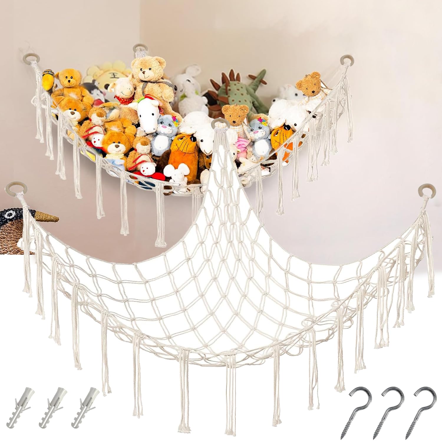 Hamac de Rangement pour Peluches, Sac en Filet Suspendu pour Jouets