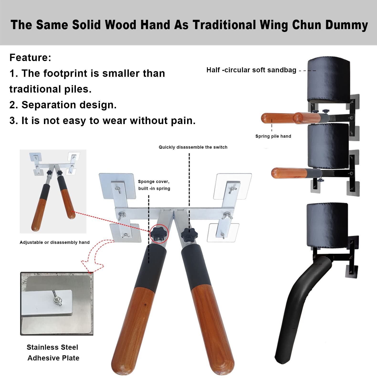 Manichino Wing Chun In Legno Con Molla - Allenamento Arti Marziali Regolabile - Foto 14