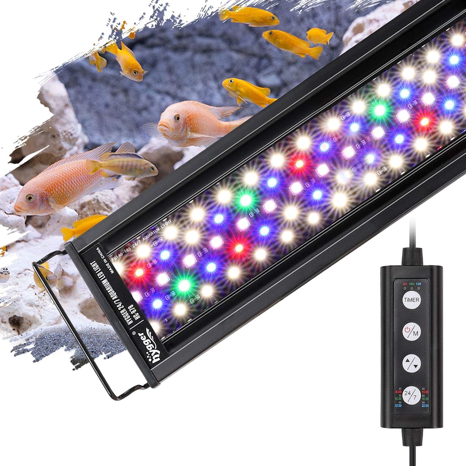 hygger 24/7 Aquarium Light Adjustable Timer, 42W Adjustable Brightness Fish Tank Light for Planting and Freshwater Tanks, 7 Colors