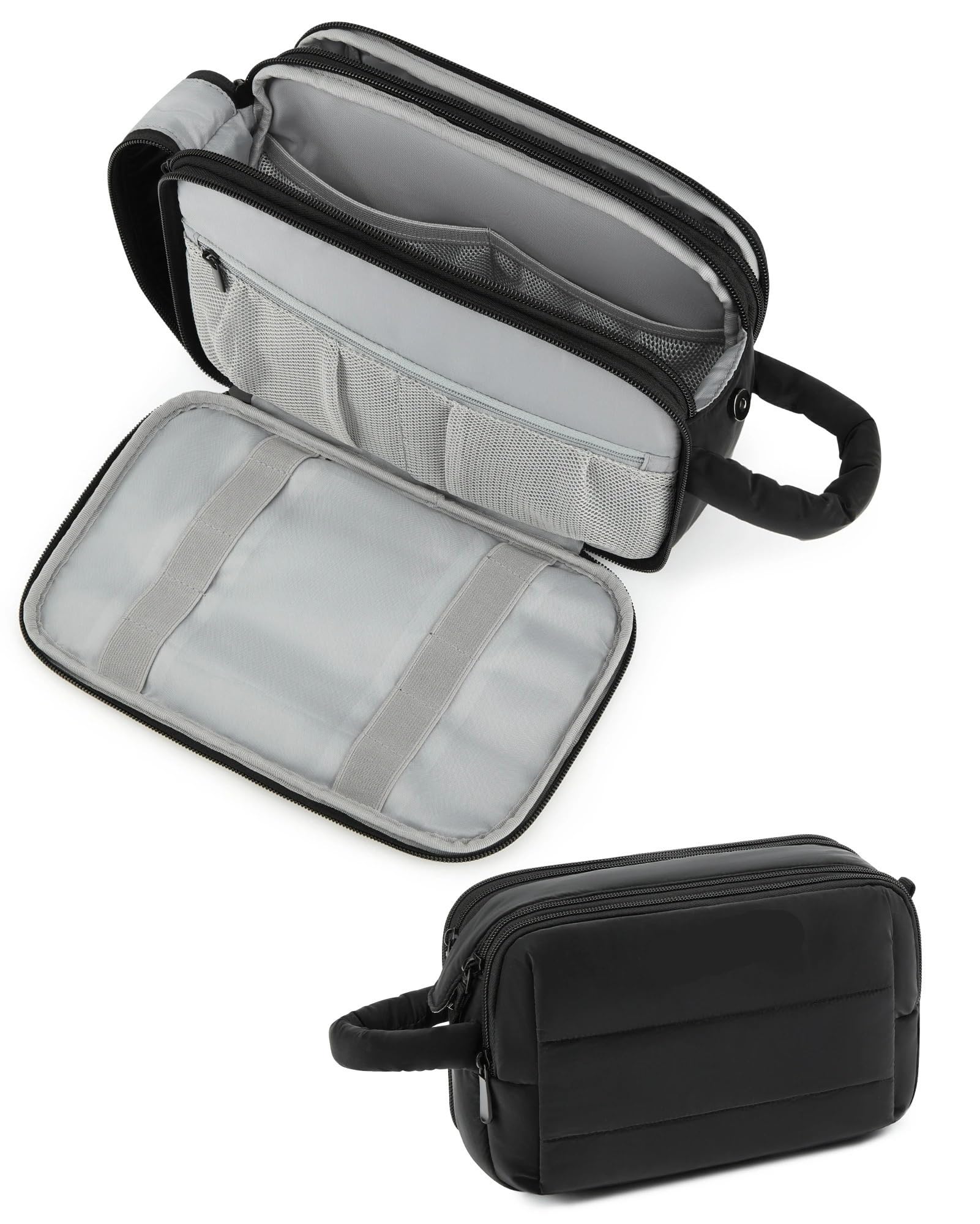 Neceser Maquillaje Fluffy Toiletry Bag Women's Cosmetic Organizer Large Wide Opening Travel for Toiletries Accessories(Black)