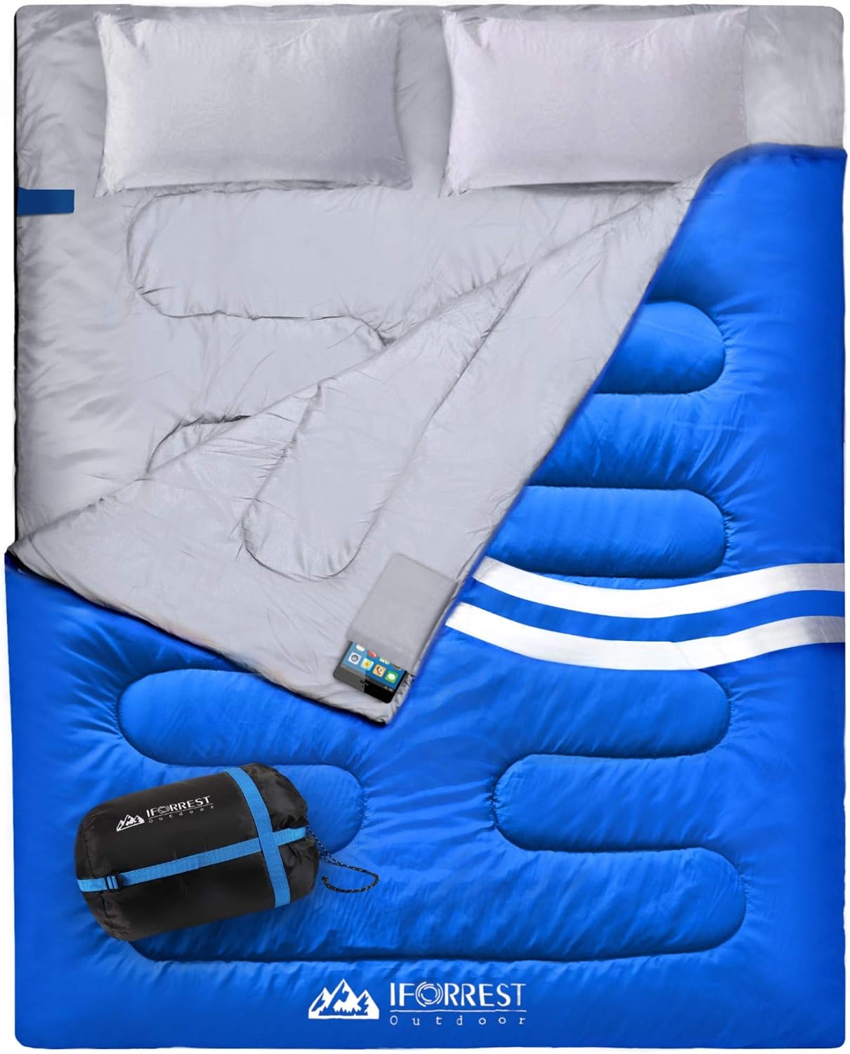 IFORREST Double Sleeping Bag for Adults - 2 Person Cold Weather(3-4 Seasons) Camping Bed, Extra-Wide & Warm - Queen Size XL