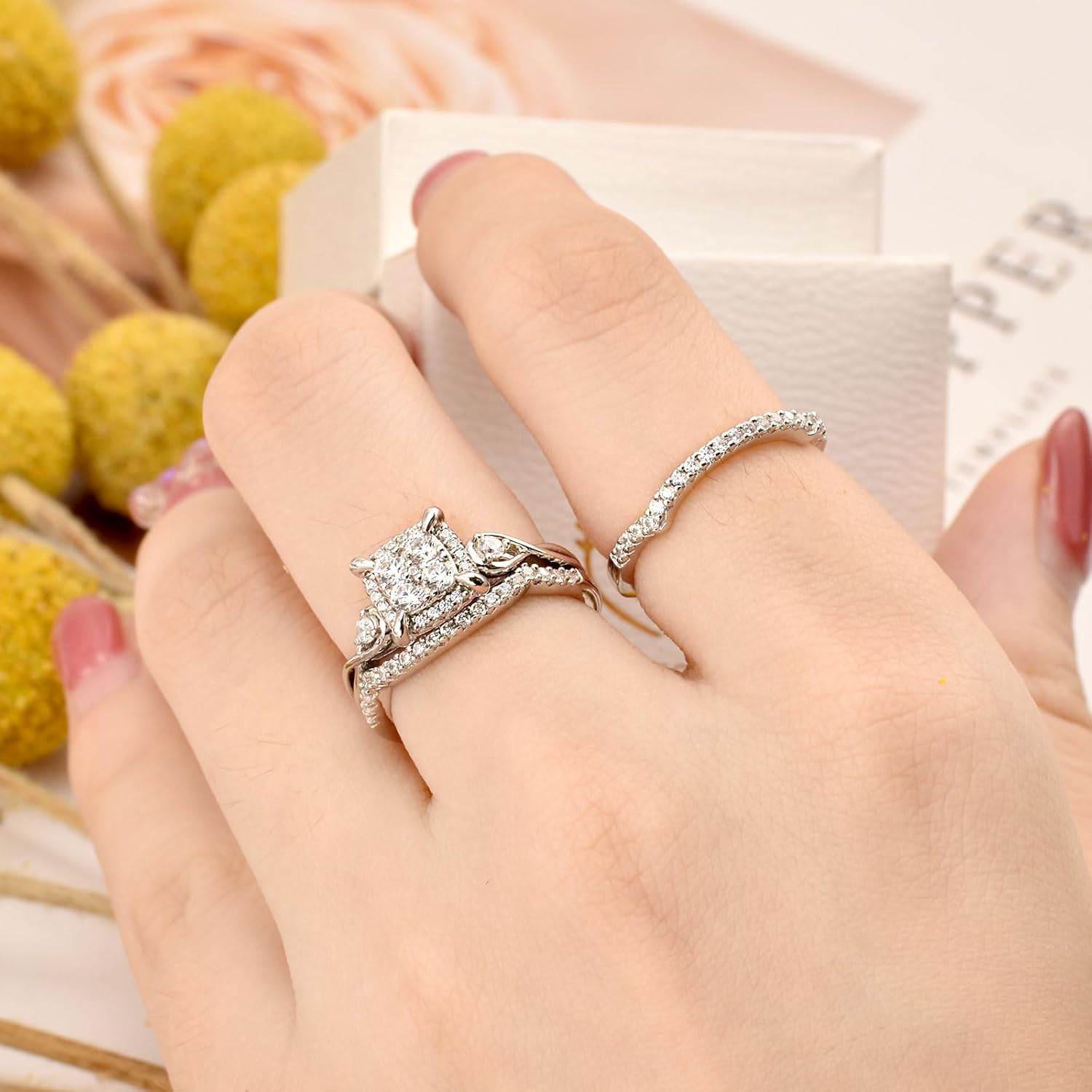 SHELOVES Infinity Sterling Silver Wedding Rings Set Round Cut Princess Cluster Cz for Women Sz 4-13 - Image 5