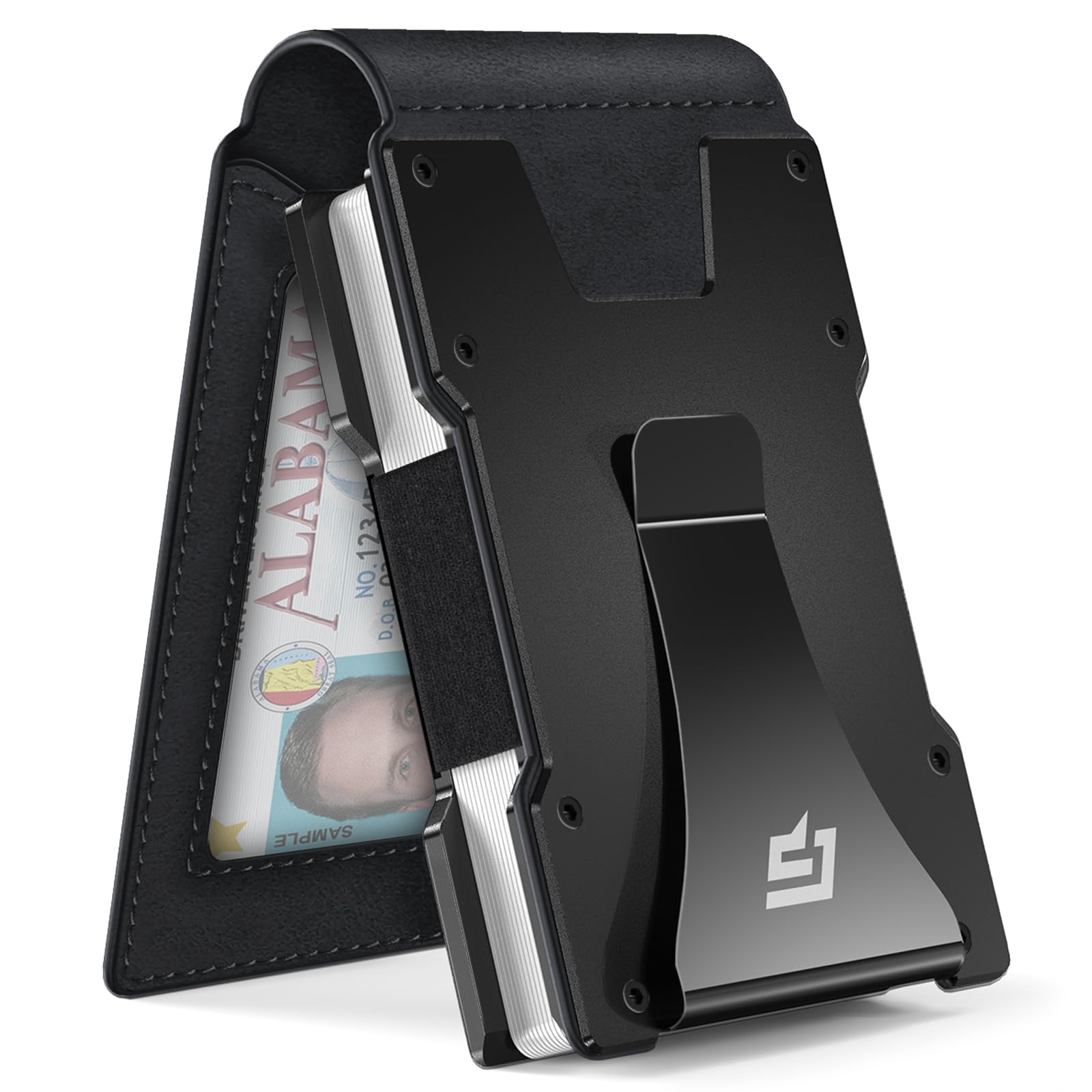 Men Wallet - Money Clip Wallet Slim For Gift Men in Front Pocket 15 Cards - Metal Credit Card Case in Magnetic Flip