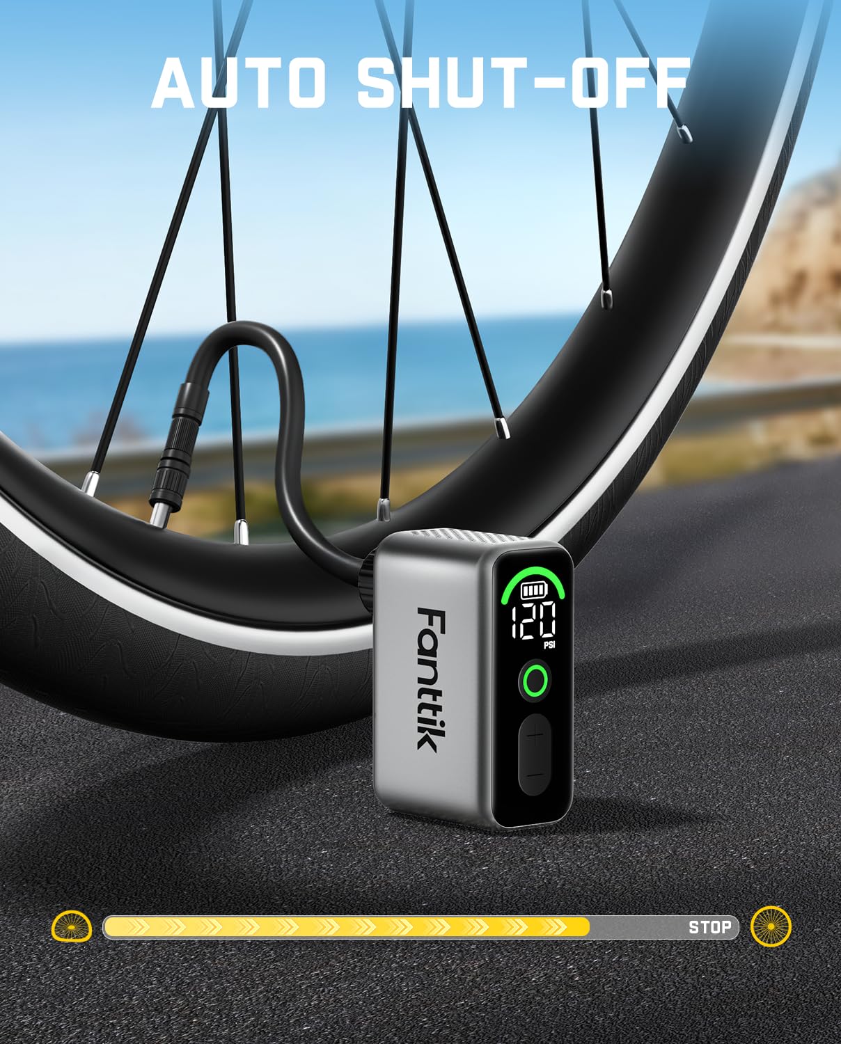 Bomba eléctrica para Bicicletas Fanttik X10 Ace Tiny Mini, Bomba de Aire compacta de 120 PSI con válvula Presta y Schrader, Bomba eléctrica de inflado rápido para Bicicletas,