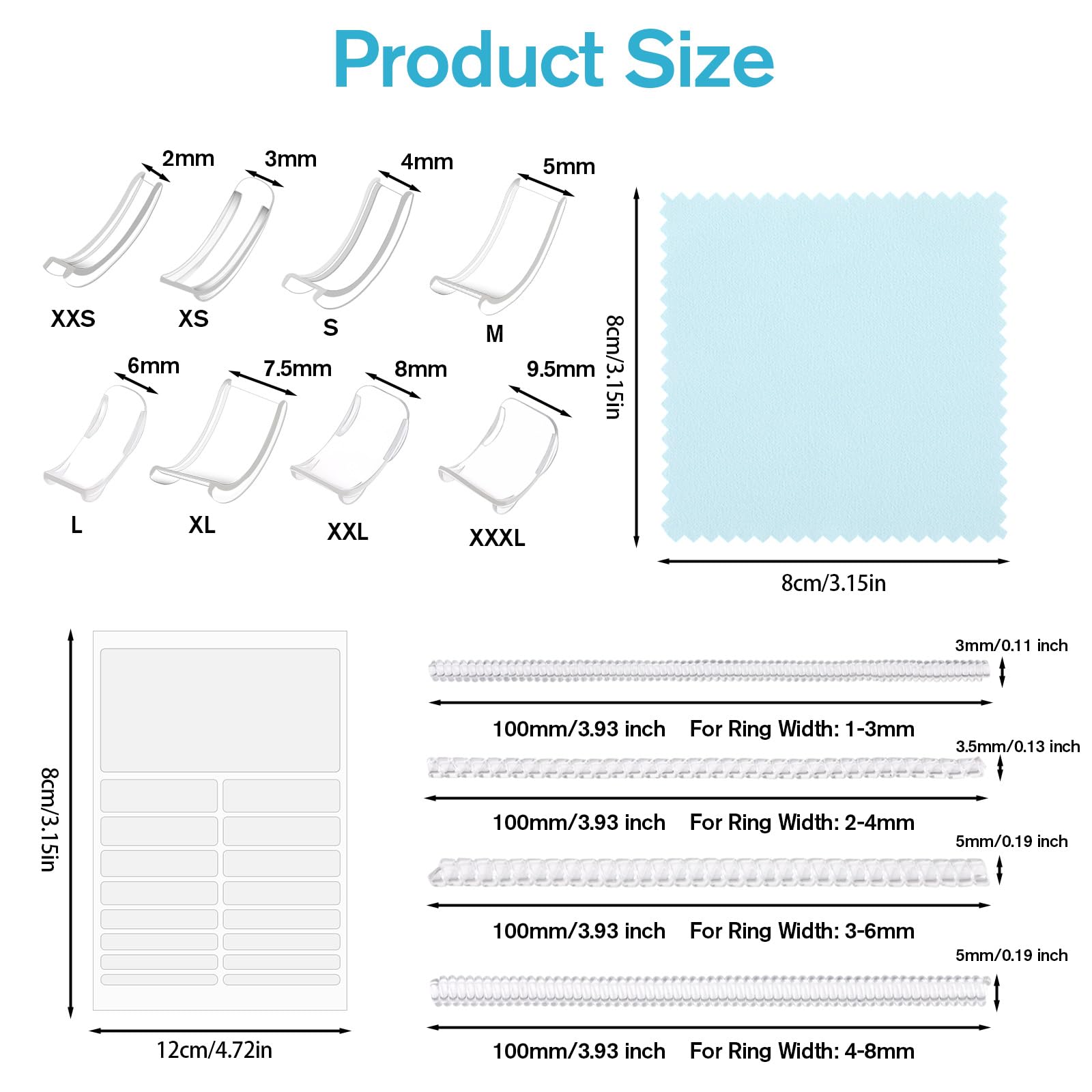 ZEYIYER 22 Pcs Ring Sizer Adjuster for Loose Rings - Ring Guards for Women Loose Rings, Clear Invisible Ring Adjuster, Ring Sizers for Loose Rings Set for Men Women