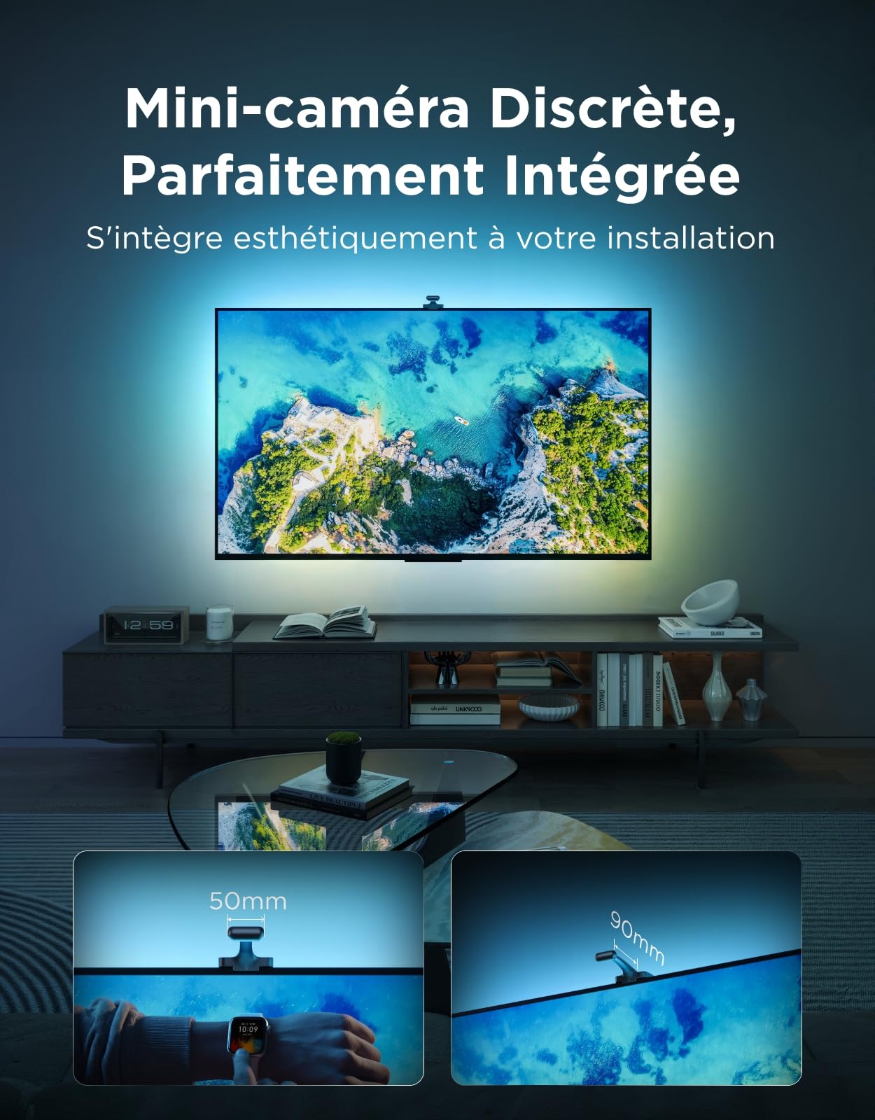 Govee Rétroéclairage TV LED 3 RGBWIC avec Double Caméra, Ruban LED TV 3,6m