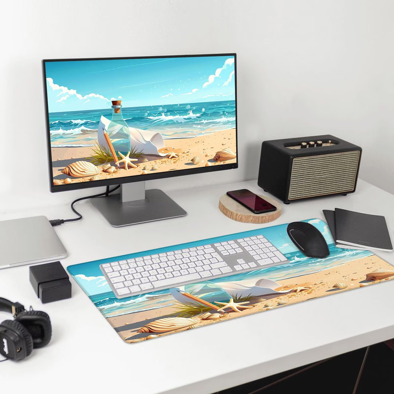 Podkładka pod mysz XXL 1000 x 500 mm, podkładka pod mysz plażową, podkładka pod mysz do gier z antypoślizgową gumową podstawą, butelka na biurko ze zszytymi krawędziami, XXL podkładka pod mysz do gier