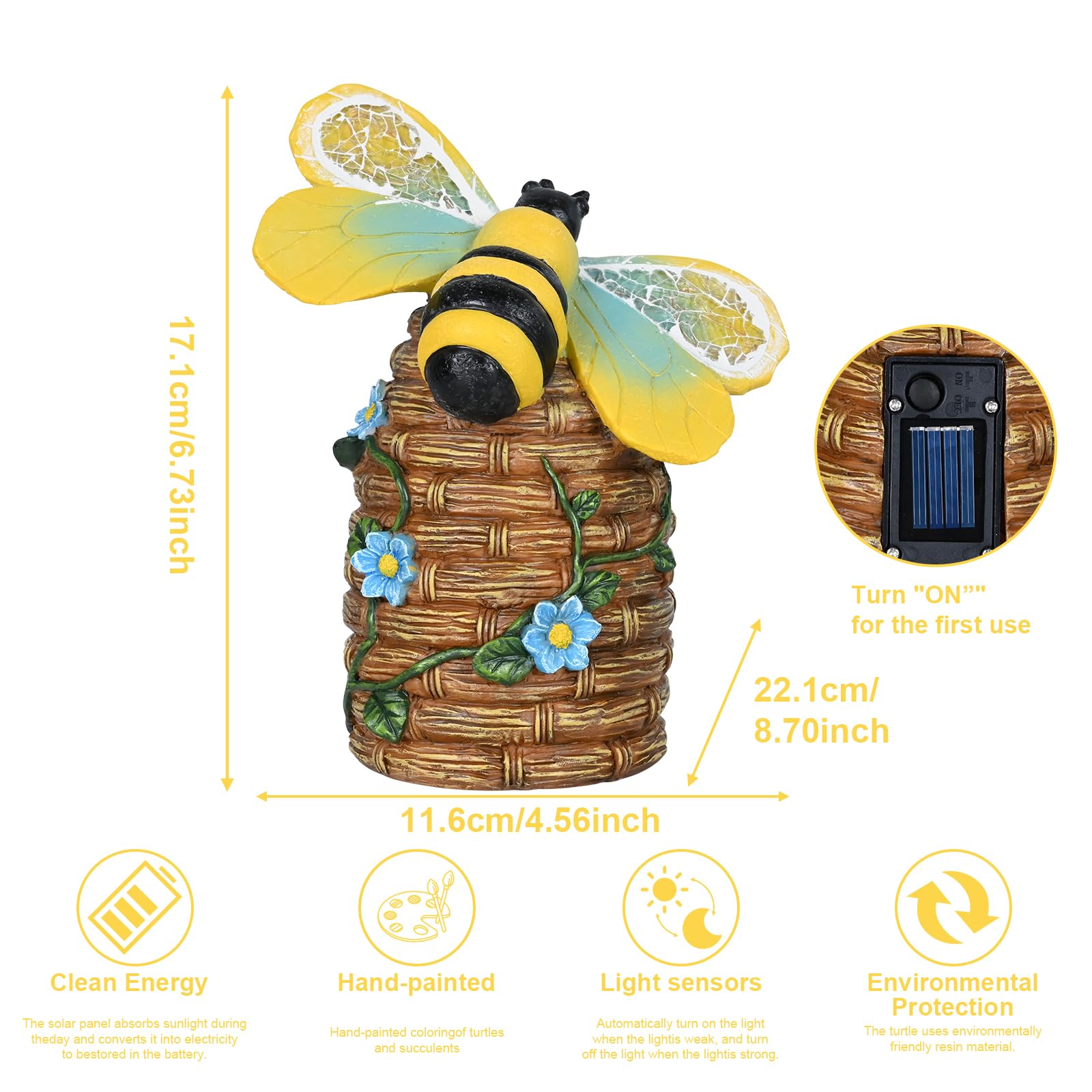 Estatua de jardín de abejas solares para exteriores, figura de abejorro con luz solar para patio, balcón, patio, adorno de césped, regalo perfecto para el jardín