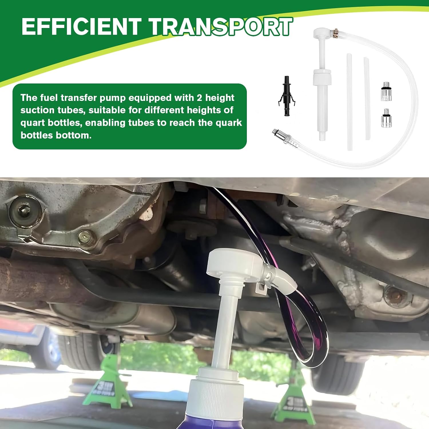 Transmission Fluid Pump Kit, Lower Unit Gear Oil Pump Kit, Fluid Transfer Push-pump with 3/8 inch Swivel, 8cc Per Pumps Stroke, 8mm 10mm Adapters for Oil Change (White)