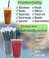 Vista 2 de 20 oz Clear Plastic Cups with Lids and STRAWS, Disposable Drinking Cups for Cold Drinks, Iced Coffee, Milkshakes, Smoothies, 25 Sets