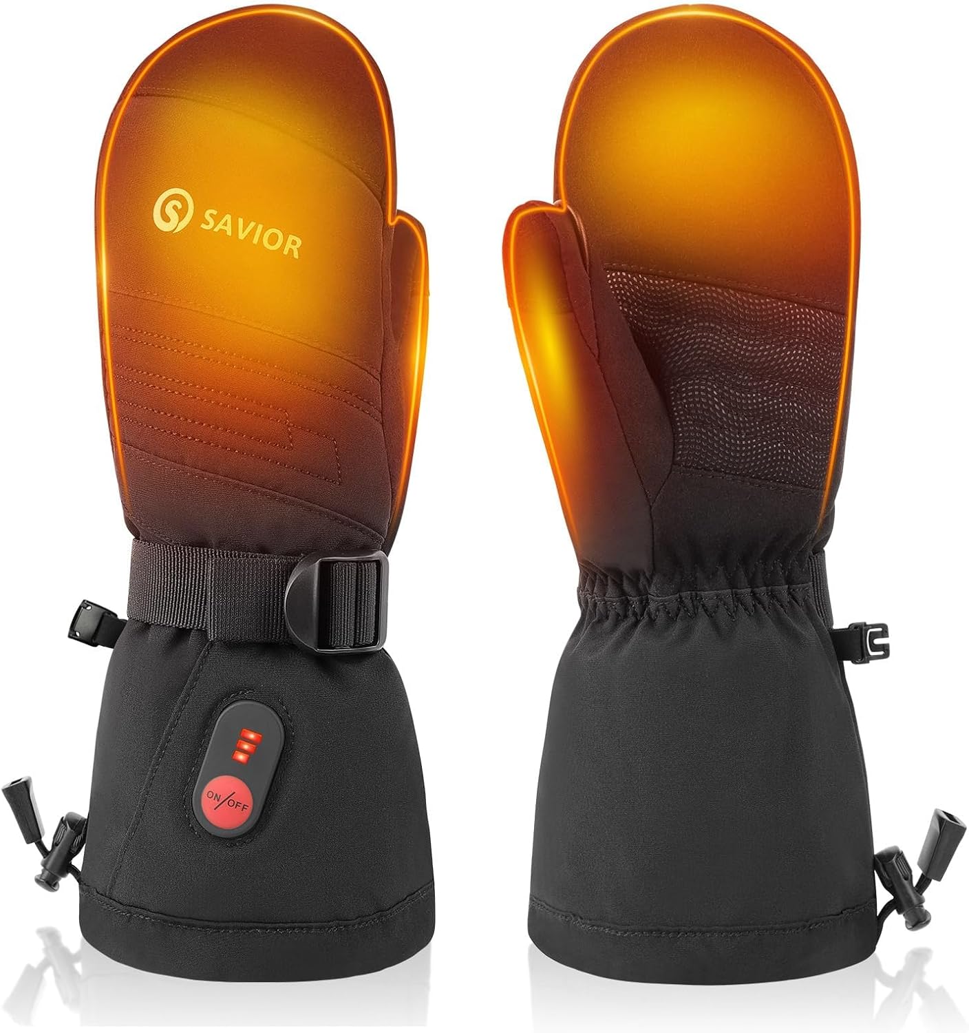 SAVIOR HEAT Heated Gloves, 3 Heat Levels 7.4V Battery Powered Rechargeable Winter Gloves for Men Women, Water-Resistant Windproof Electric Hand Warmers for Skiing Snowboarding Outdoor Work