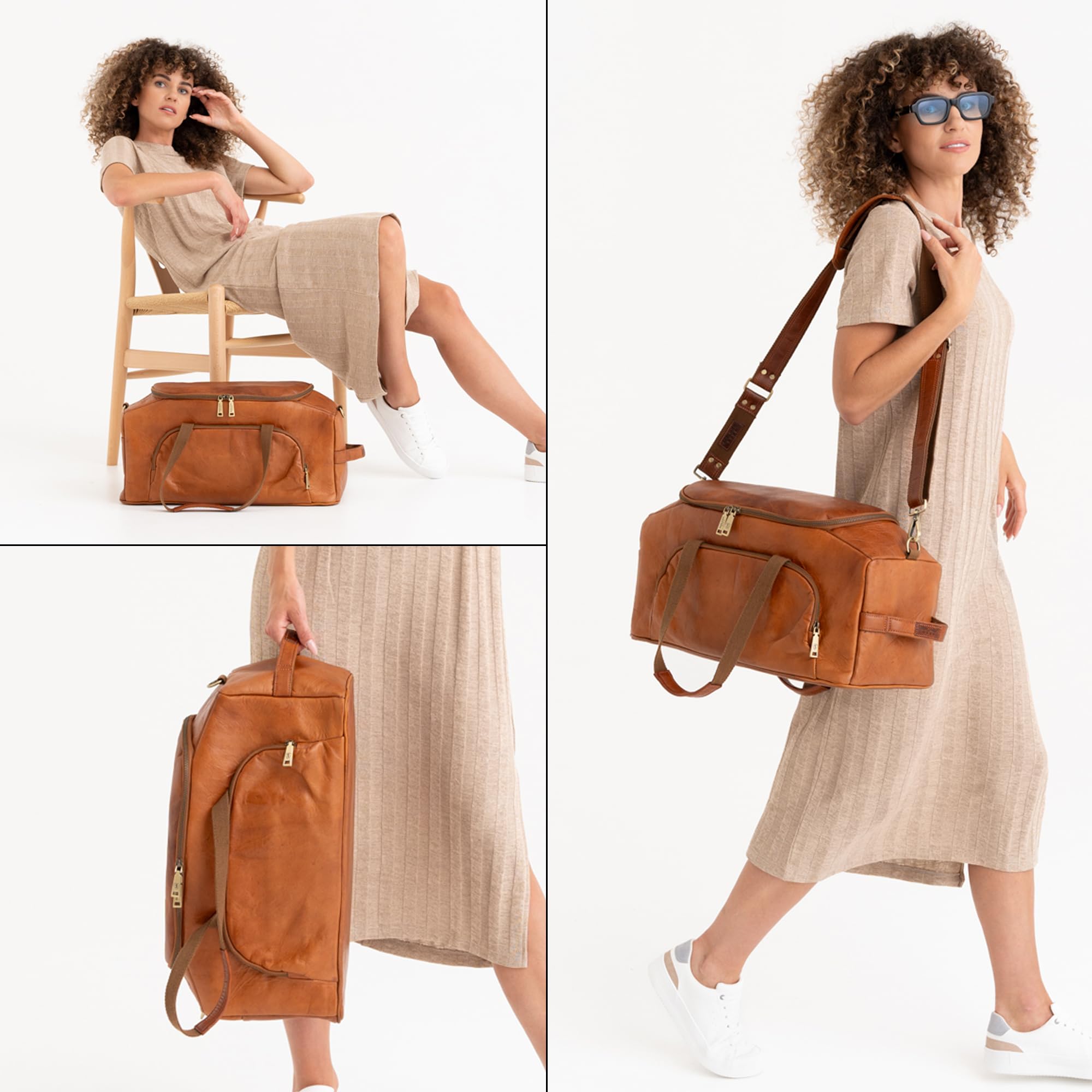 Berliner Bags Borsone da Viaggio Denver M in Pelle Conciata al Vegetale, Compatto con Tracolla Regolabile, Ideale per Weekend e Tempo Libero, Uomo e Donna – Marrone