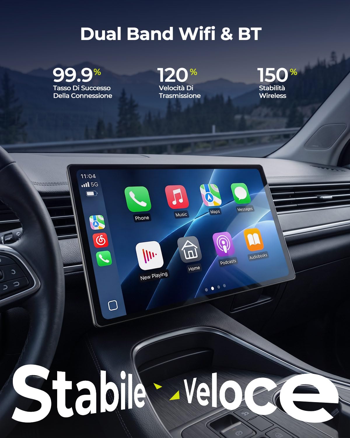 LAMTTO Carplay Wireless Schermo per Auto da 11 Pollici Con Video YouTube TikTok, Portatile Apple CarPlay & Android Auto Con Telecamera Posteriore/Navigazione/Touchscreen In-Cell/Assistente Vocale/OTA