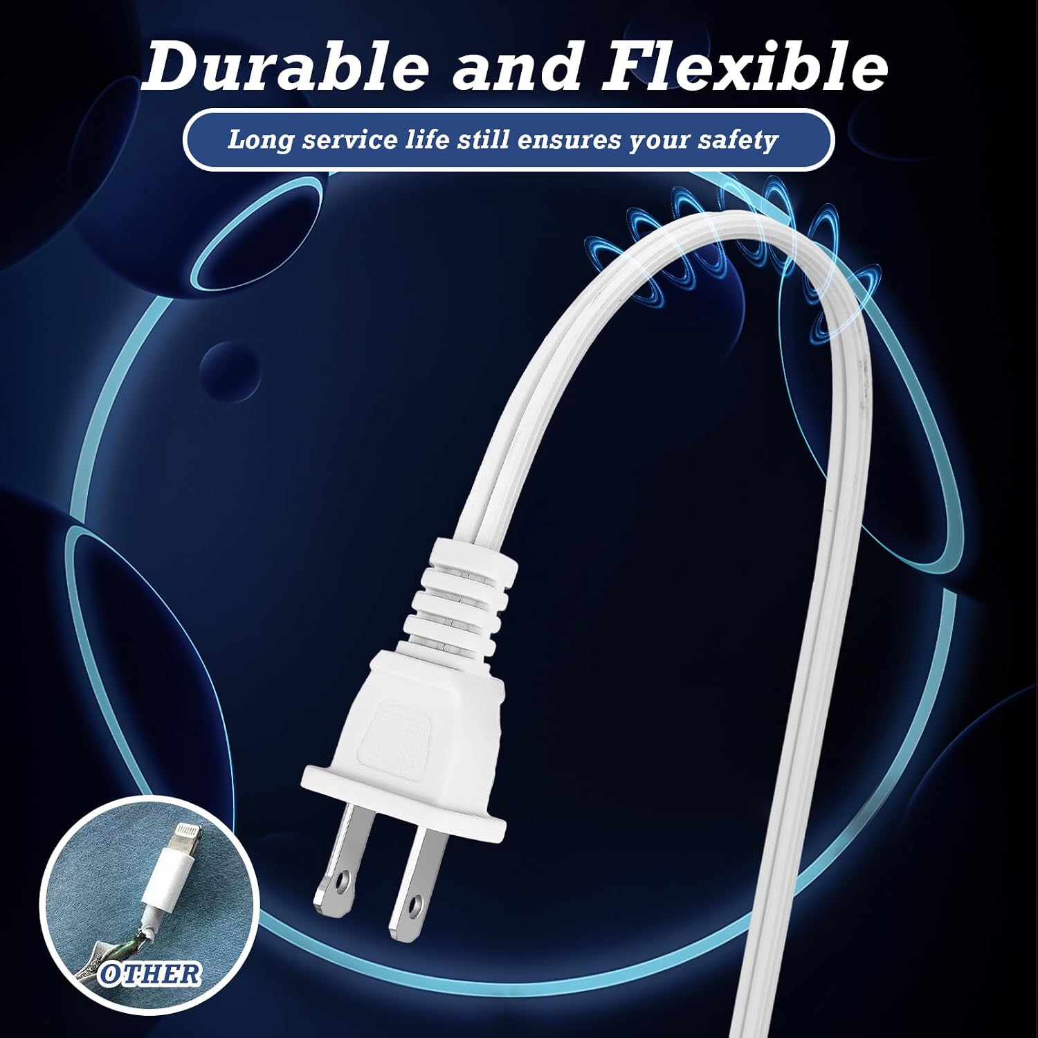 Xuhal 6 Pcs 12ft 3 Outlet Indoor Extension Cord Extension Cord 3 Outlets with Safety Cover 2 Prong Polarized Plug for Homes, Kitchens and Offices(White)