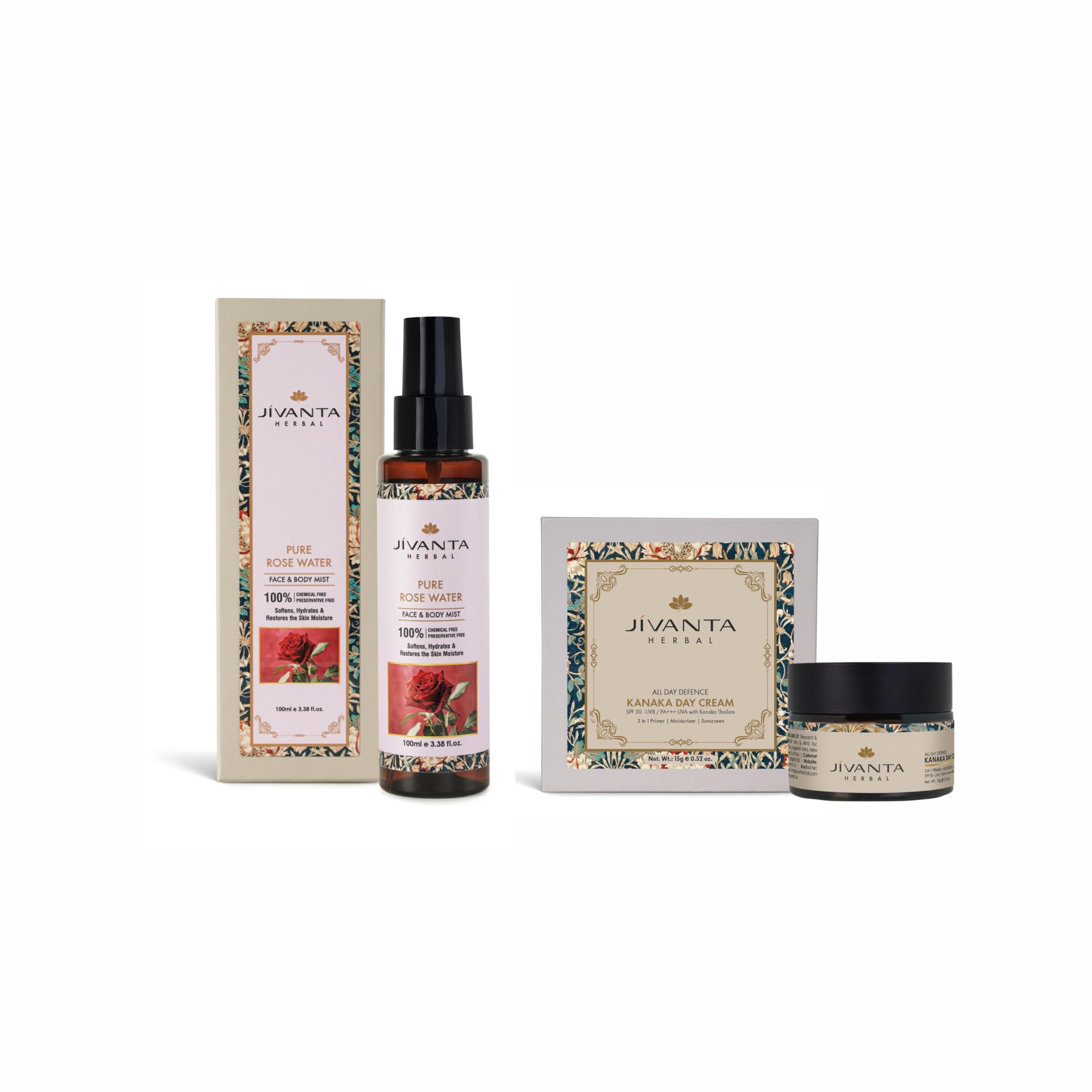 Pure Rose Water 100ml & Kanaka Day Cream 15g Combo | Hydrating Facial Toner & Ayurvedic Brightening Day Cream | Refreshes, Soothes & Moisturizes Skin | Daily Skincare Set for Radiant Glow-image-39