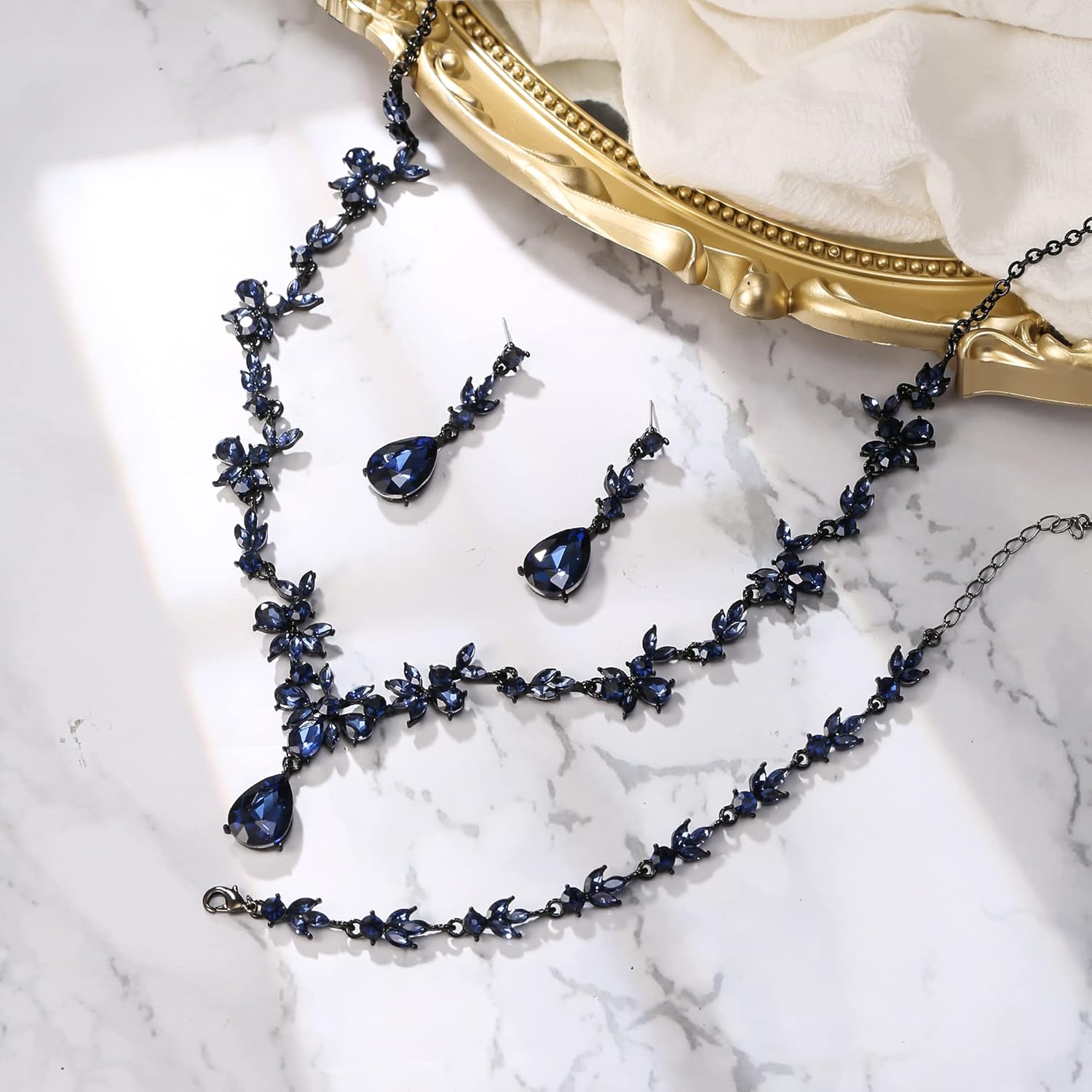 BriLove Wedding Jewelry Set for Women Bride, Y-Necklace Tennis Bracelet Dangle Earrings Crystal Teardrop Marquise Cluster for Bridal Bridesmaid - Image 5