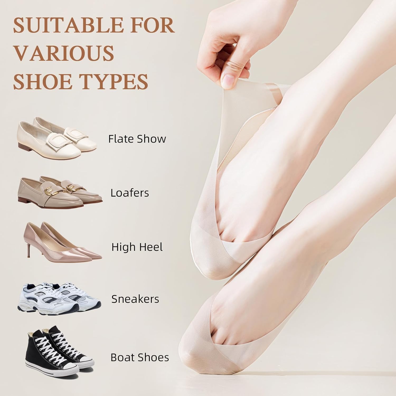 Caudblor 6 Pack Thin No Show Socks For Women Flats, Invisible Non Slip Low Cut Liner Sock With Heel Tab For Loafers, Size 5-8 - Image 4