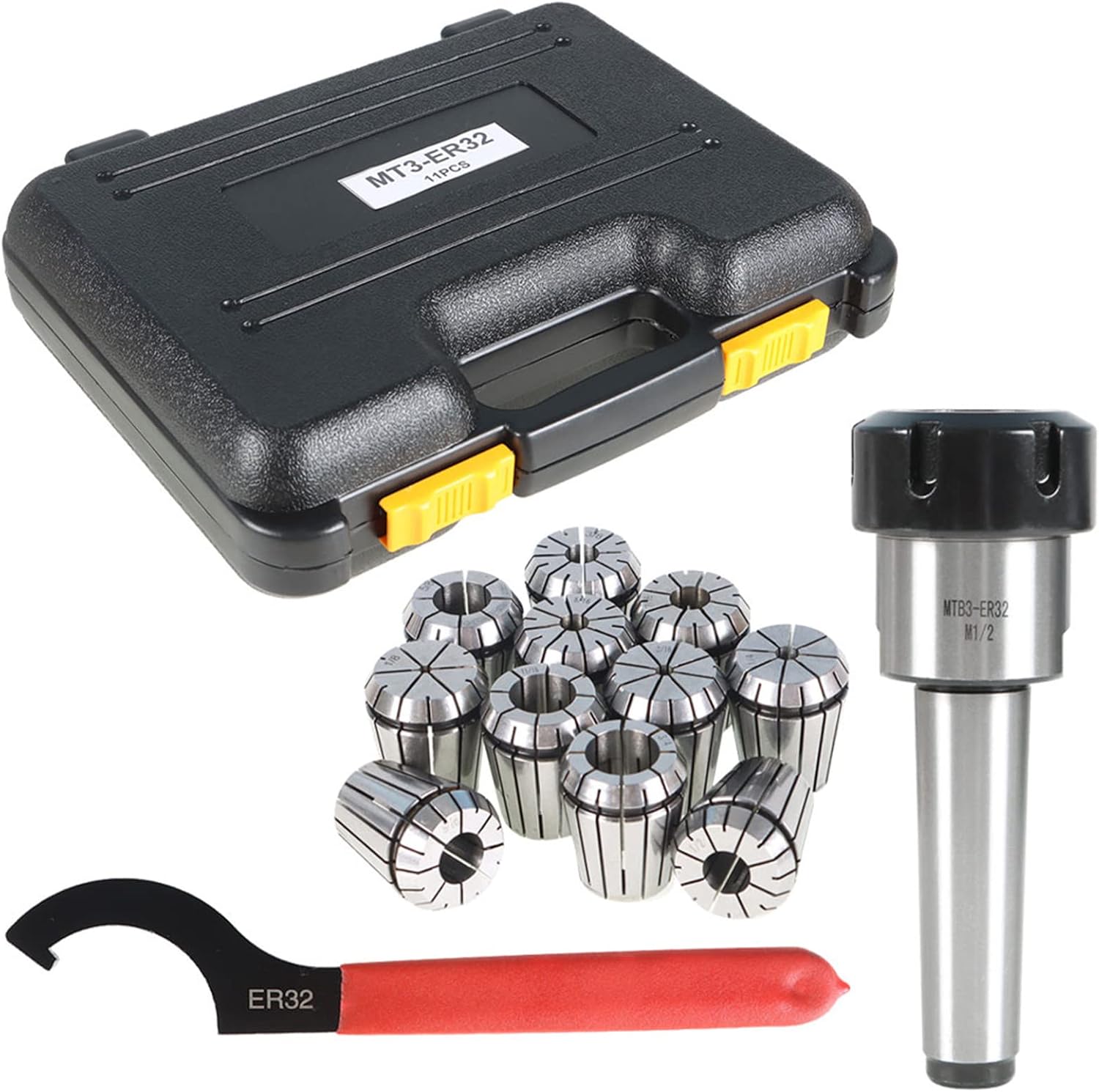 MT3 Shank ER32 Collet Chuck Tool Holder Set with 11Pcs ER32 Collet Set and Box Fit for CNC Engraving Machine and Milling Lathe Tool (MT3 ER32)