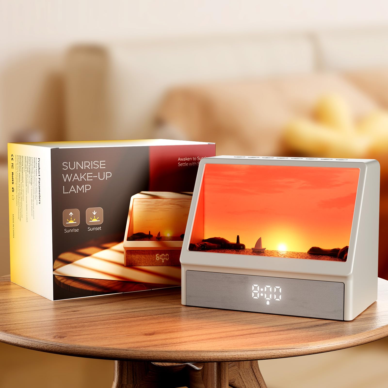 TonyEst Sunrise Alarm Clock for Bedrooms - White Noise Machine with 12 Sleep Sounds and Dimmable Light for