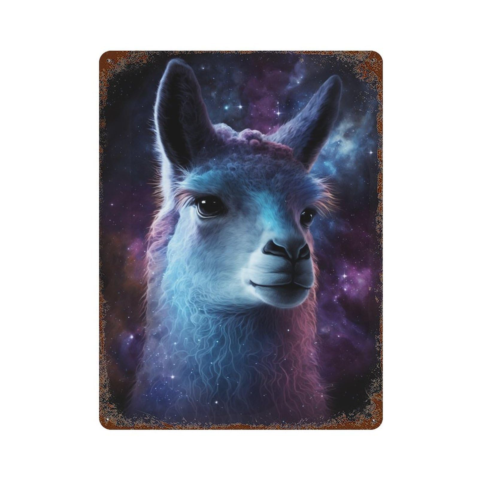 Rust Effect Cosmic Llama Portrait-12 Weathered Tin Sign 15.7"x11.8", Retro Wall Decor for Garage, Bar And Workshop Decor