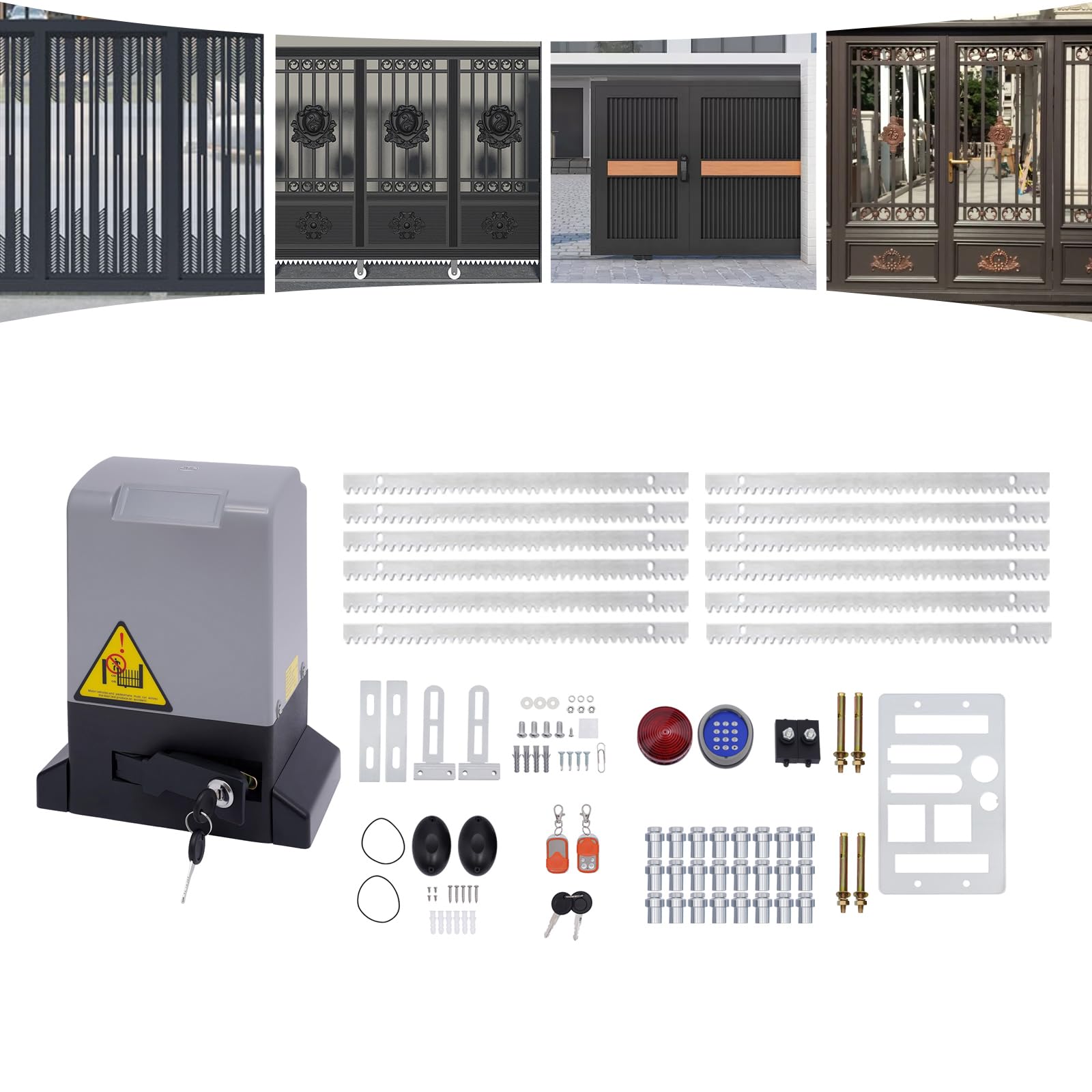 Accionamiento de cancela corredera, 1200 kg, abridor de cancela corredera con 2 mandos a distancia y 2 sondas infrarrojas, 220 V 550 W, accionamiento eléctrico de cancela corredera para entradas de