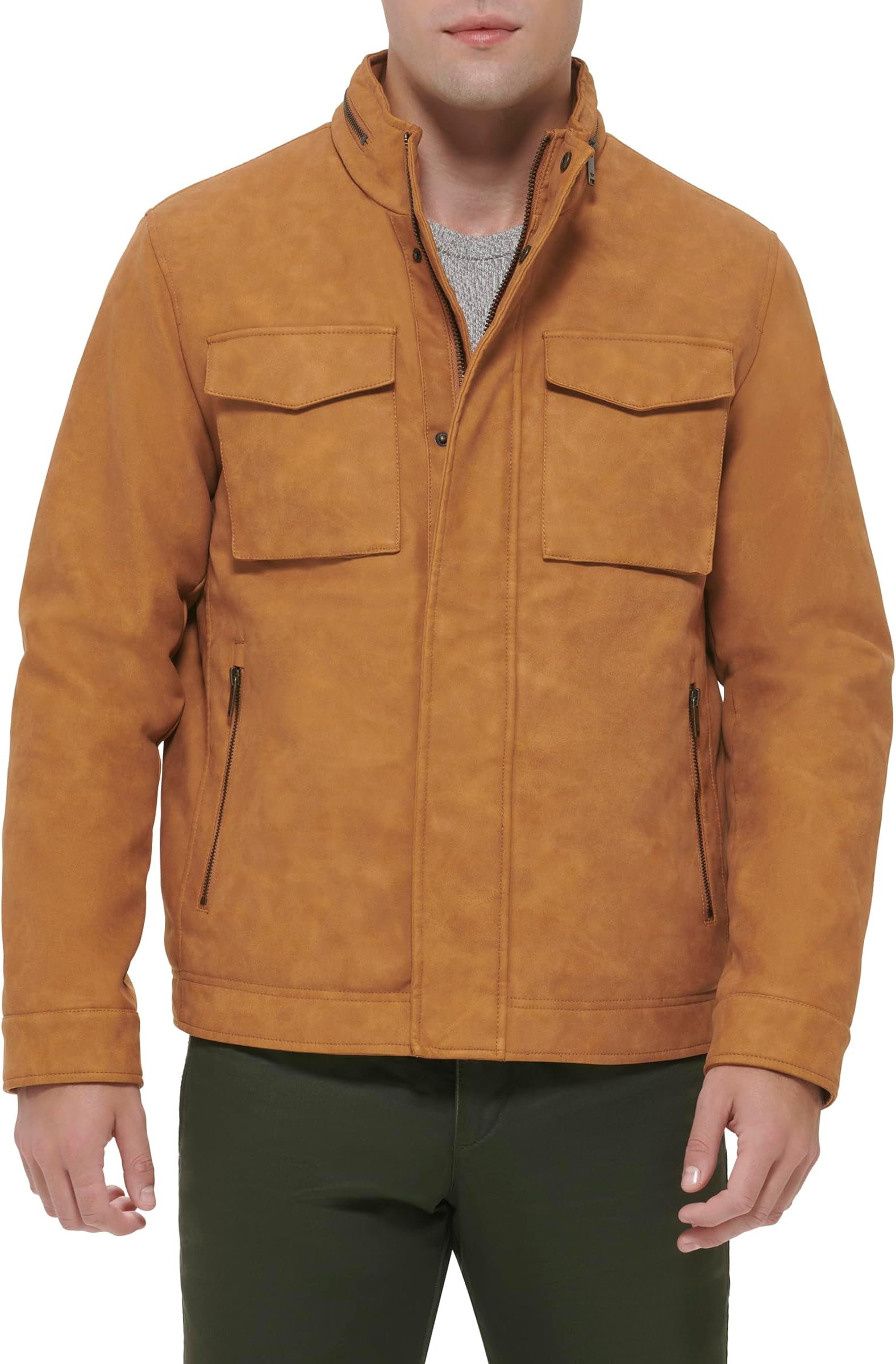 Men's Faux Leather Military Jacket