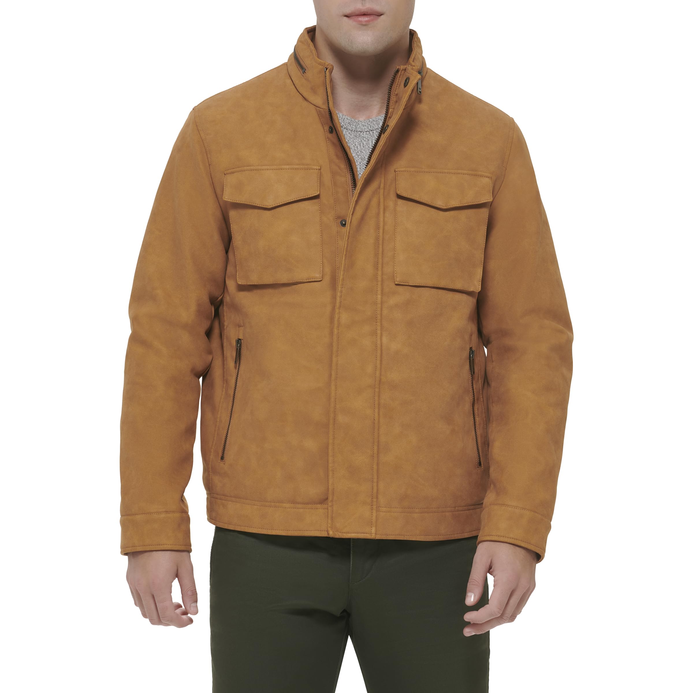 DOCKERS Men's Faux Leather Military Jacket