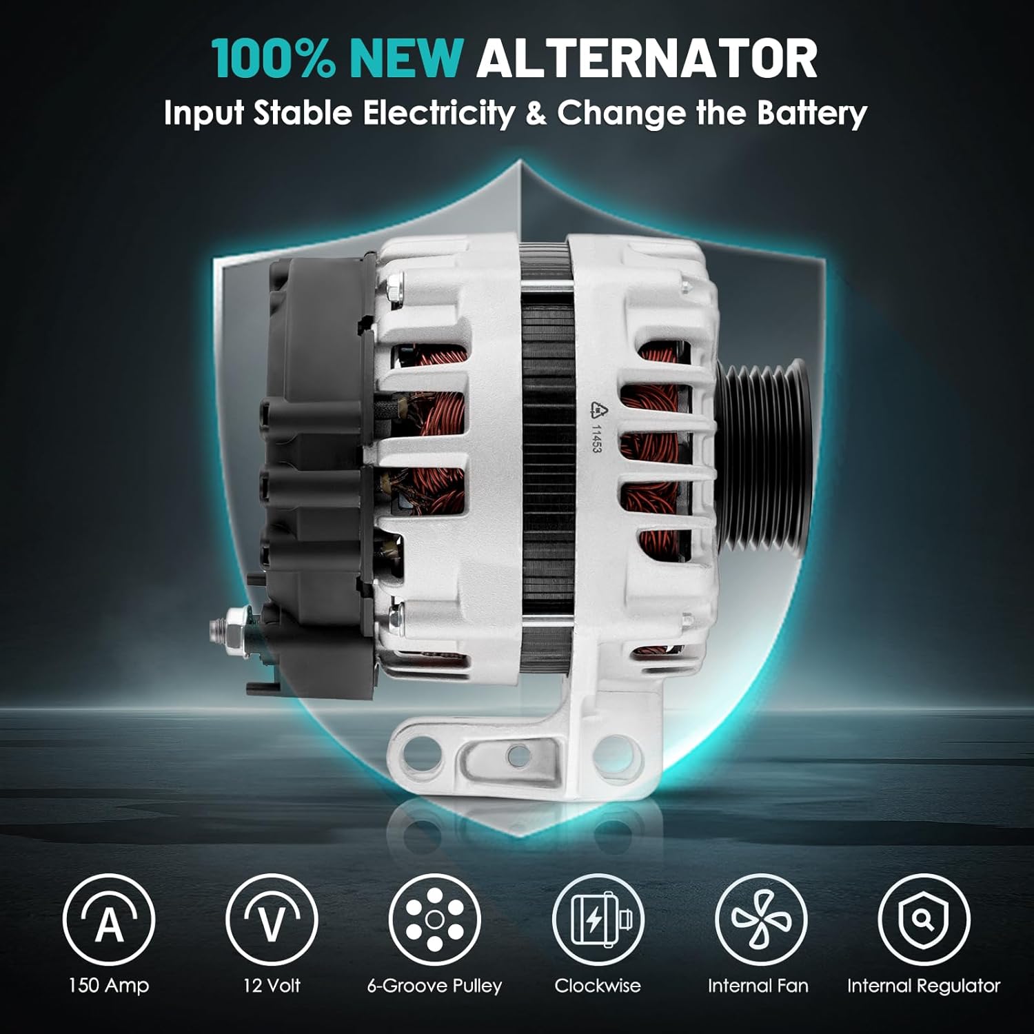 11453 Car Alternators 150A Fit for Chevrolet Equinox Terrain SRX 10-12, Impala 12-16, Impala Limited 14-16, Captiva Sport 2012, for Buick LaCrosse 10-16 Automotive Replacement Alternators