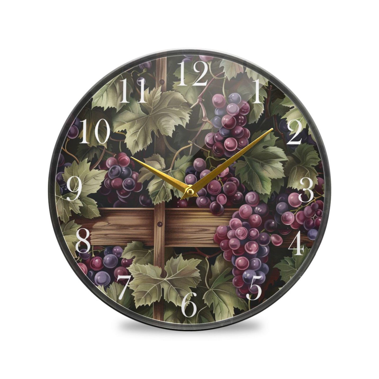 Horloge murale à piles ronde avec mécanisme silencieux et illustration artistique de fruits