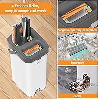 Vista 6 de Juego de trapeador y cubo con escurridor para el hogar, sistema de trapeador plano y cubo de 61" para limpieza de pisos, trapeador húmedo y seco