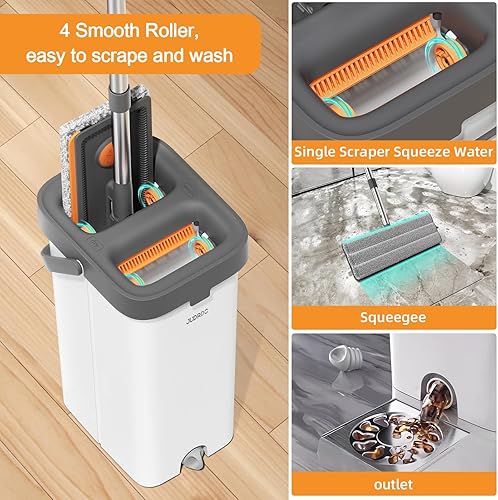 Miniatura 6 de Juego de trapeador y cubo con escurridor para el hogar, sistema de trapeador plano y cubo de 61 pulgadas para limpieza de pisos, limpiador de pared