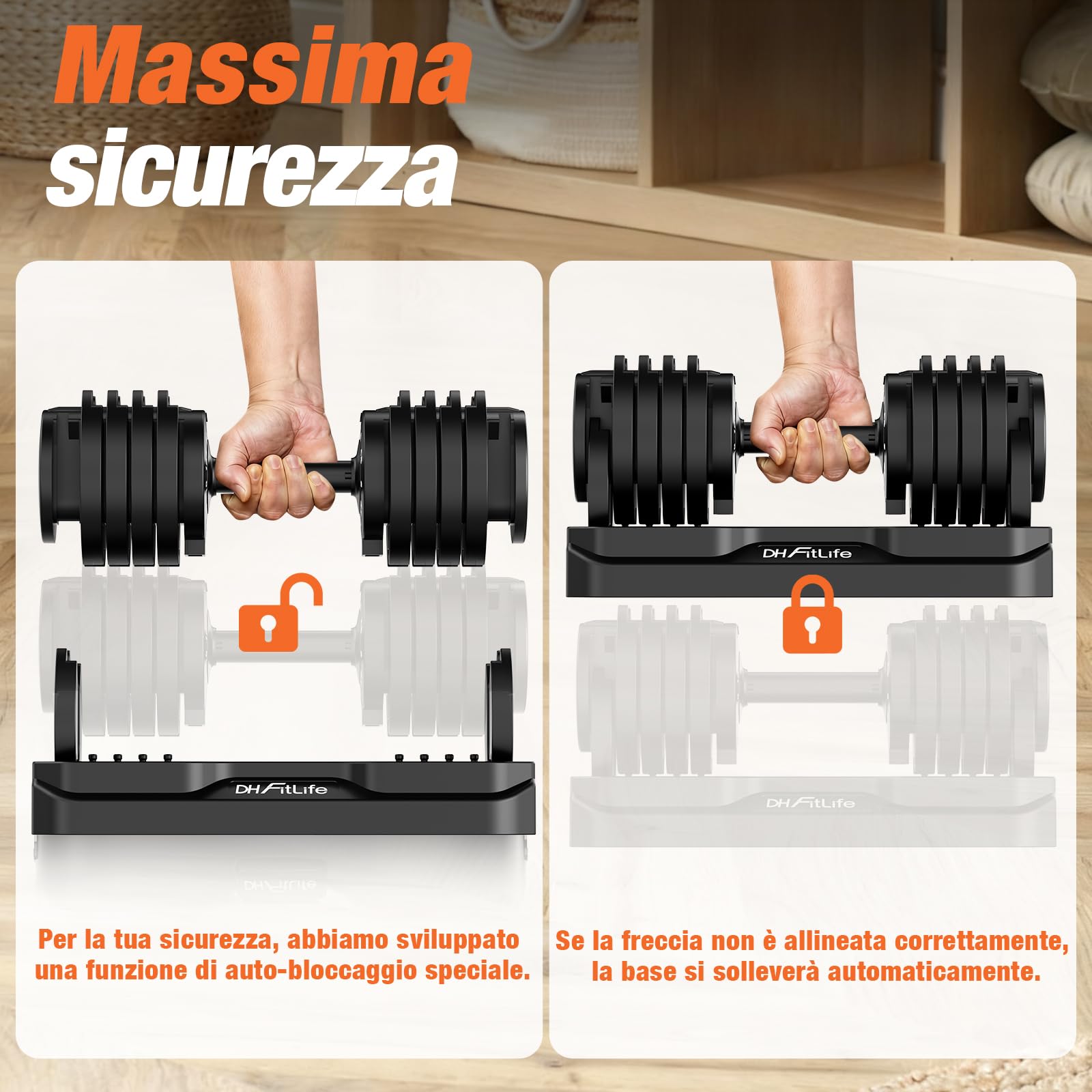 DH FitLife 12kg/25kg Manubri Regolabili, Set Manubri Componibili con 10 Pesi in 1, Manubri Regolabili Salvaspazio per Allenamento a Casa