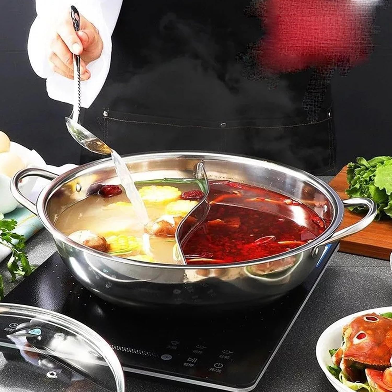 Sponsored Ad - Stainless Steel Mandarin Duck Hot Pot - Chinese Style Cooking Pot for Kitchen and Restaurant - Divided Soup Pot