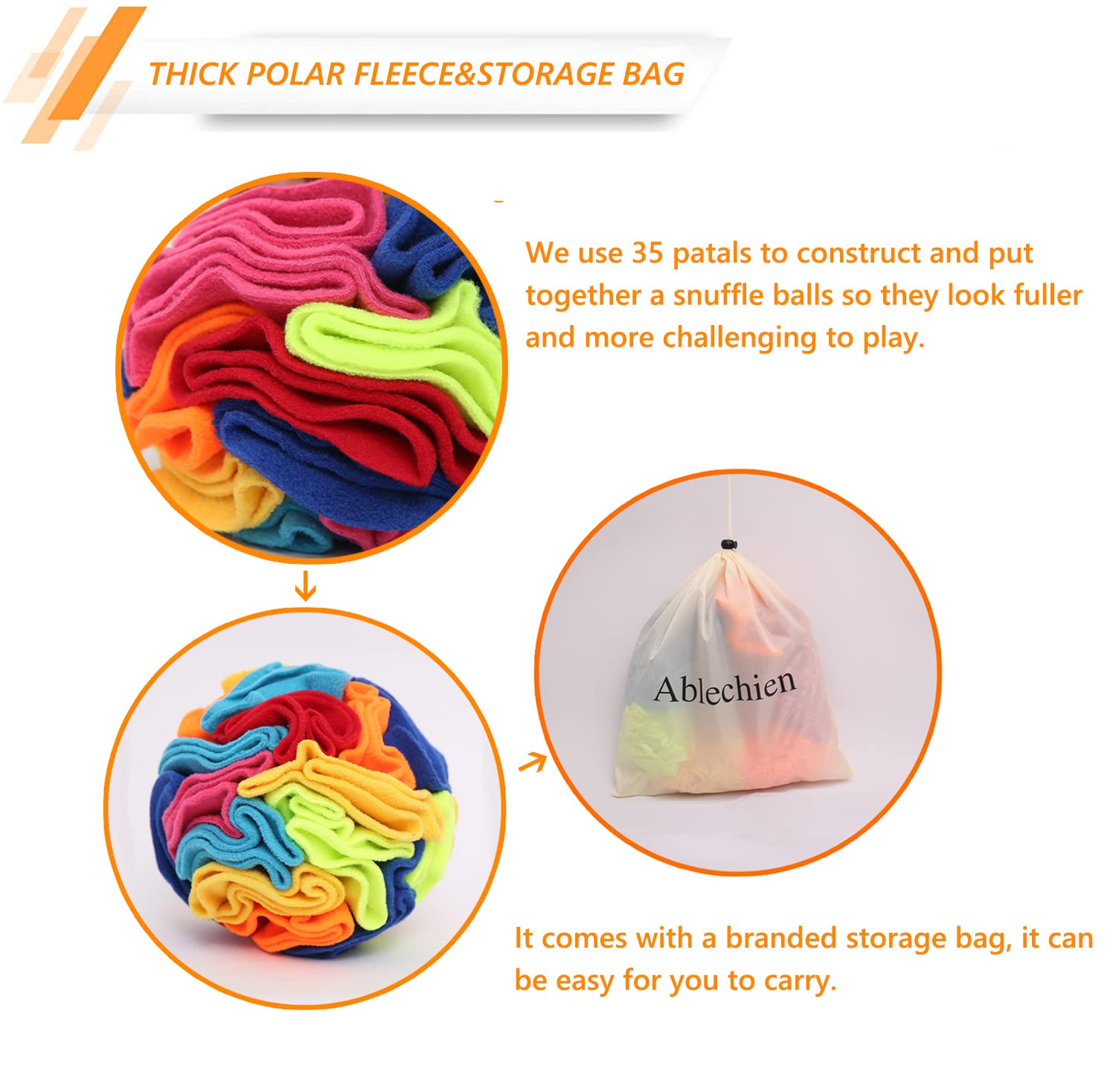Ablechien Pelota de olfateo para Perros, Juguetes estimulantes mentales para Perros Ciegos, Bola de golosinas para Perros Ciegos, con Bolsa de Almacenamiento, Lavable a máquina