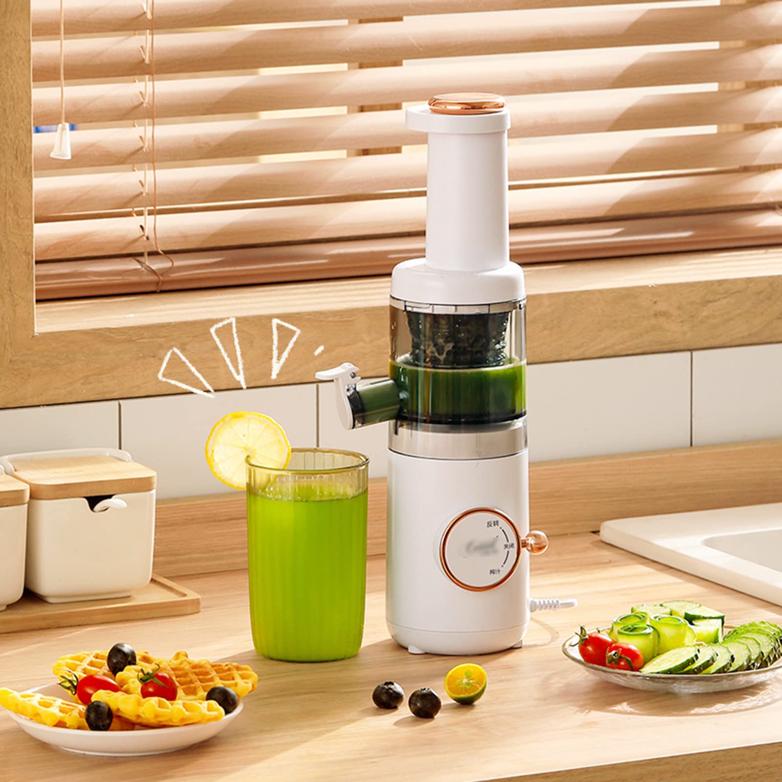 Exprimidor lento para masticar, exprimidor eléctrico compacto de prensa en frío con capacidad de 620 ml, licuadora portátil, función inversa para cítricos, frutas, verduras, fácil de limpiar y motor