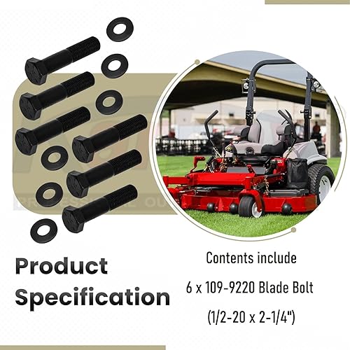 Miniatura 6 de Paquete de 6 pernos de repuesto 109-9220 3213-6 12633 de hoja compatibles con cortacésped Exmark Lazer Z AS CT XS de giro cero (12-20 x 2-14)