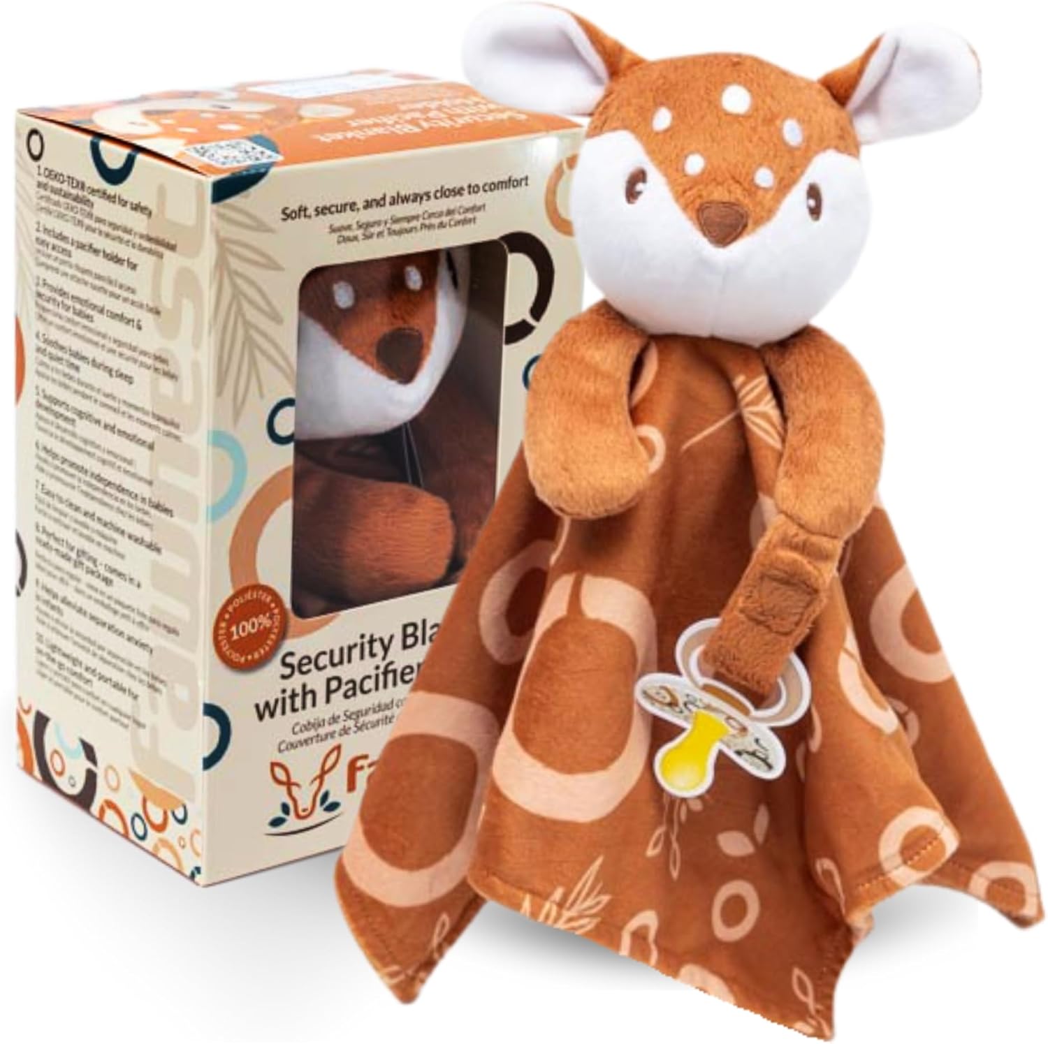 Baby Lovey Security Blanket Newborn - Plush Stuffed Animal with Pacifier Holder, Gender Neutral Baby Gift, Cozy Blanket for Boy & Girl Patterned