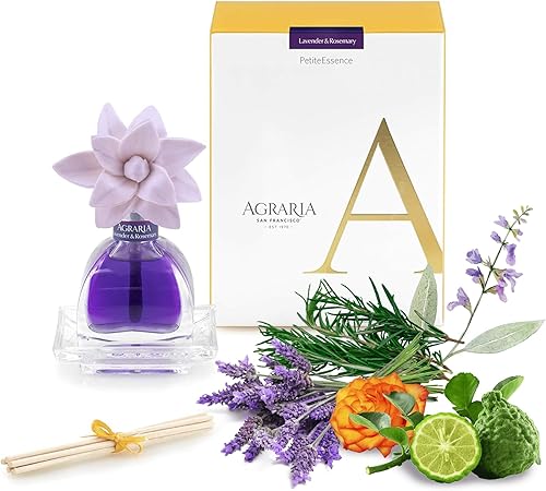 AGRARIA Difusor de lavanda y romero perfumado PetiteEssence 17 onzas con cañas y una flor