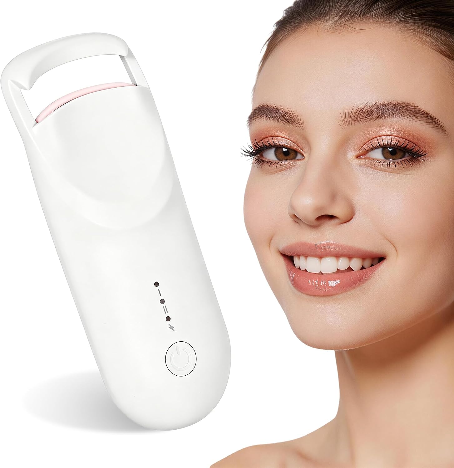 Heated Eyelash Curler, 10s Fast Heating Portable Electric Lash Curler, Type-C Rechargeable Travel Eye Lash Curlers with Anti-Scalding Silicone Pad, 2 Temp Modes & 24H Long Lasting Curves (White)